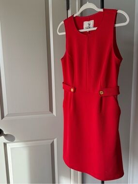 Tabitha Red Sleeveless Shift Dress with Buttoned Waist Tabs